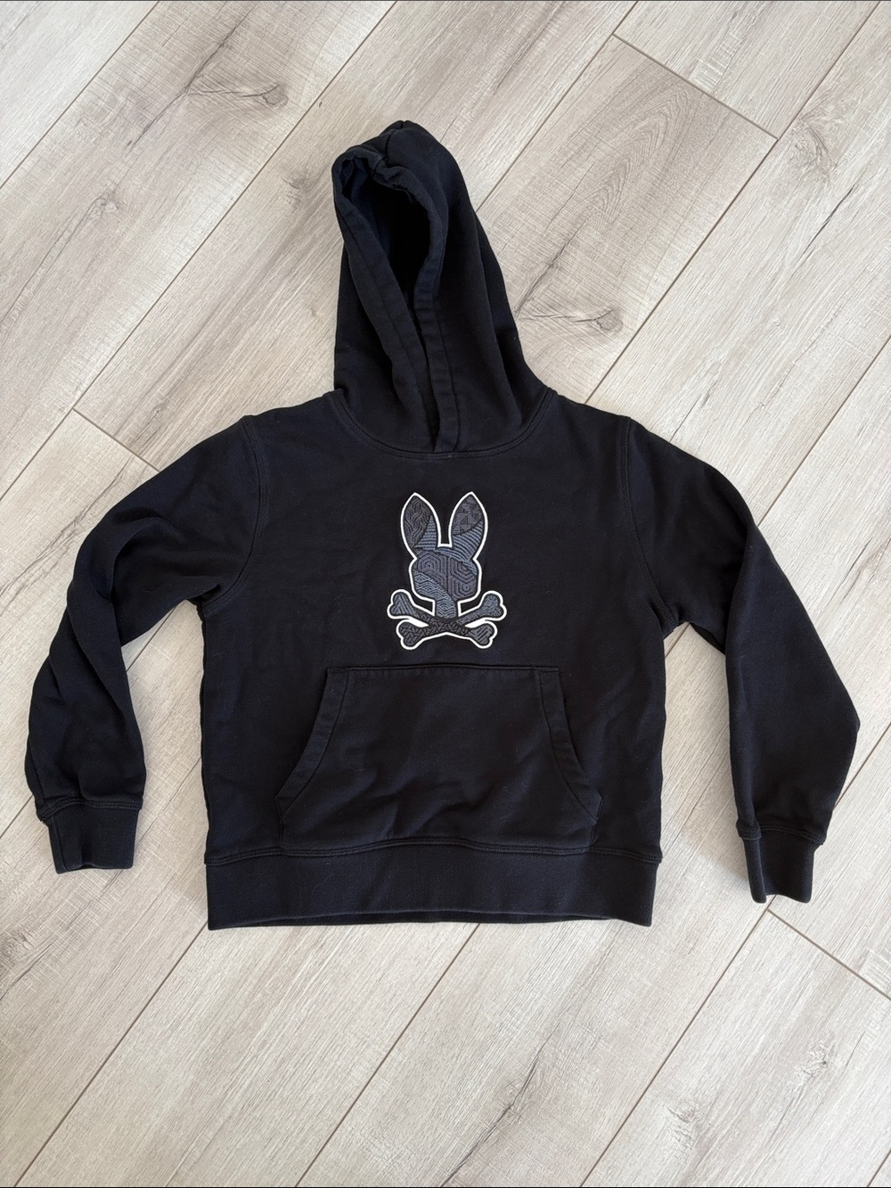 Psycho Bunny Black Pullover Hoodie with Bunny Skull Patch